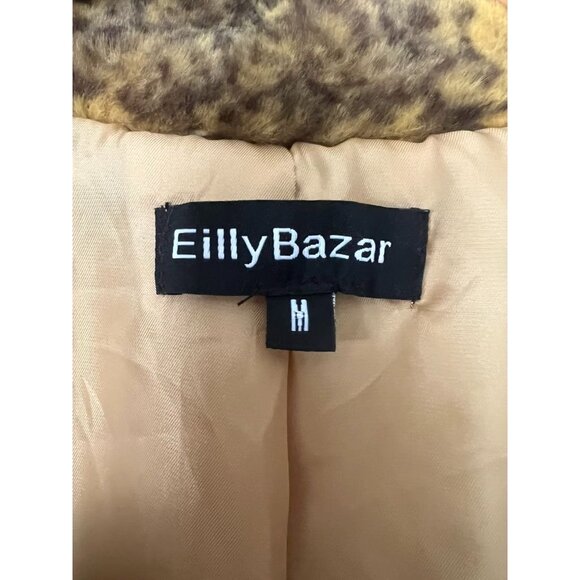 Eilly Bazar Faux Fur Coat M Yellow Brown Snake Print Plush Jacket Y2K Statement - Picture 3 of 6